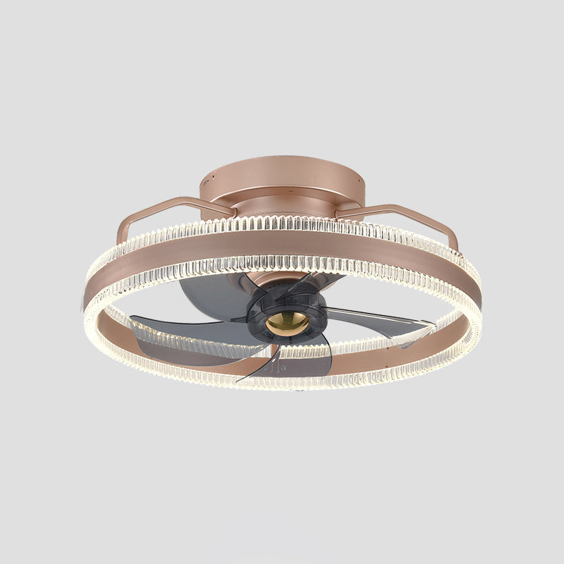 Round Shape Metal Ceiling Fans Modern Style 1-Light Ceiling Mount Fan Fixture