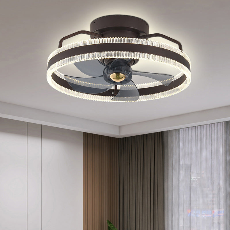 Round Shape Metal Ceiling Fans Modern Style 1-Light Ceiling Mount Fan Fixture