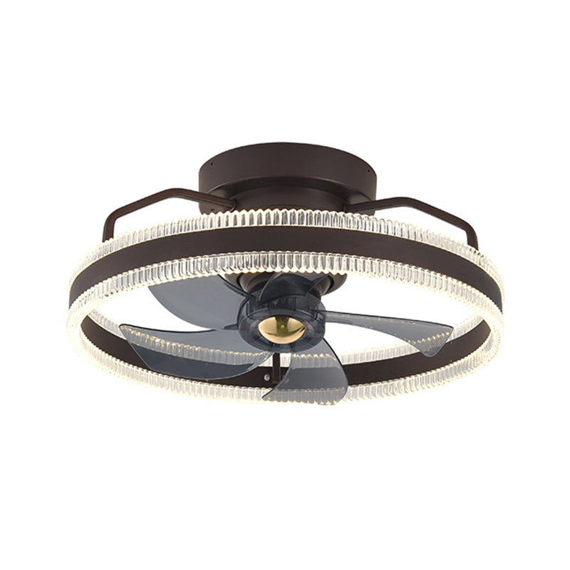 Round Shape Metal Ceiling Fans Modern Style 1-Light Ceiling Mount Fan Fixture