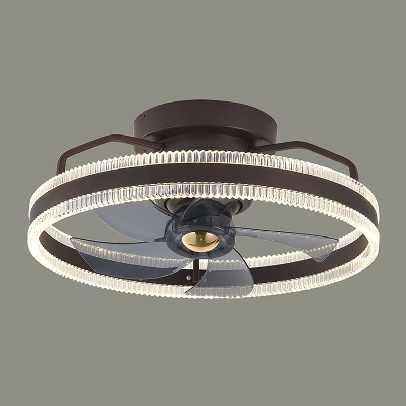 Round Shape Metal Ceiling Fans Modern Style 1-Light Ceiling Mount Fan Fixture