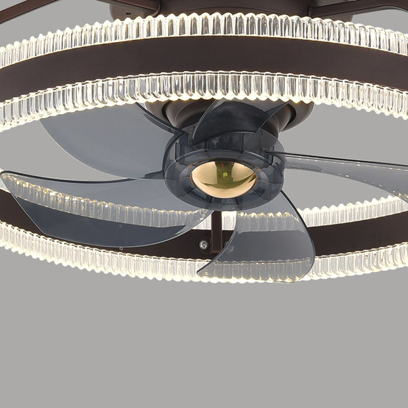 Round Shape Metal Ceiling Fans Modern Style 1-Light Ceiling Mount Fan Fixture