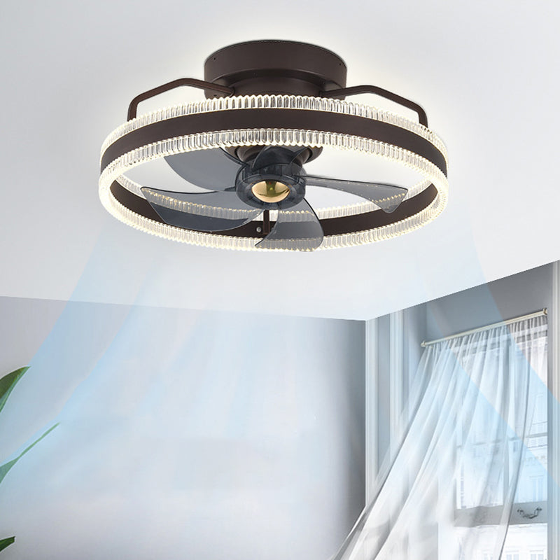 Round Shape Metal Ceiling Fans Modern Style 1-Light Ceiling Mount Fan Fixture