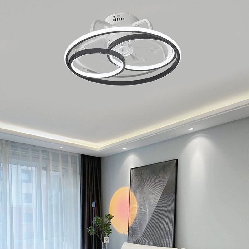 Modern Black Ceiling Fan Lamp Metallic LED Ceiling Fan Light for Living Room