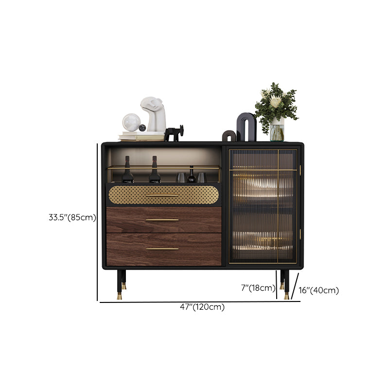 Contemporary Buffet Table Faux Wood Buffet with Lighting for Kitchen