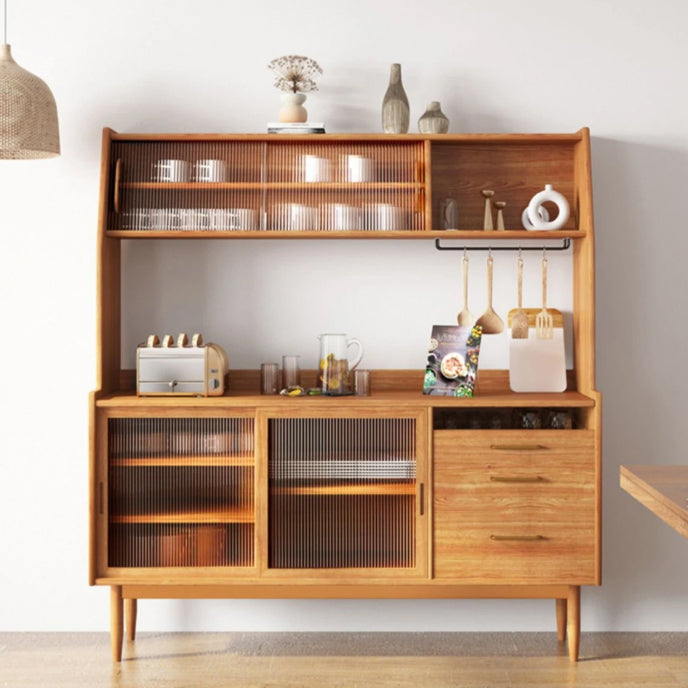 Modern Buffet Table Pine Sideboard Table with Doors for Kitchen