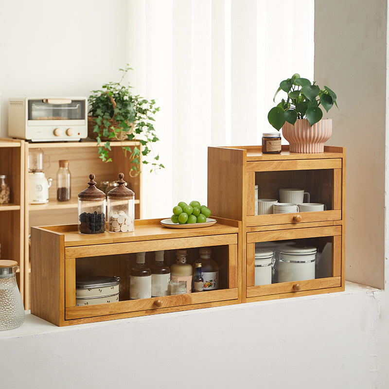 Contemporary Sideboard Cabinet Rubberwood Sideboard with Doors for Kitchen