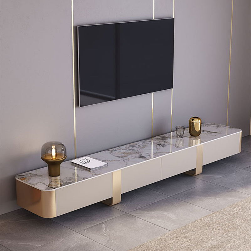 Glam TV Console Stone Media Console Enclosed Storage Console with Drawers for Home