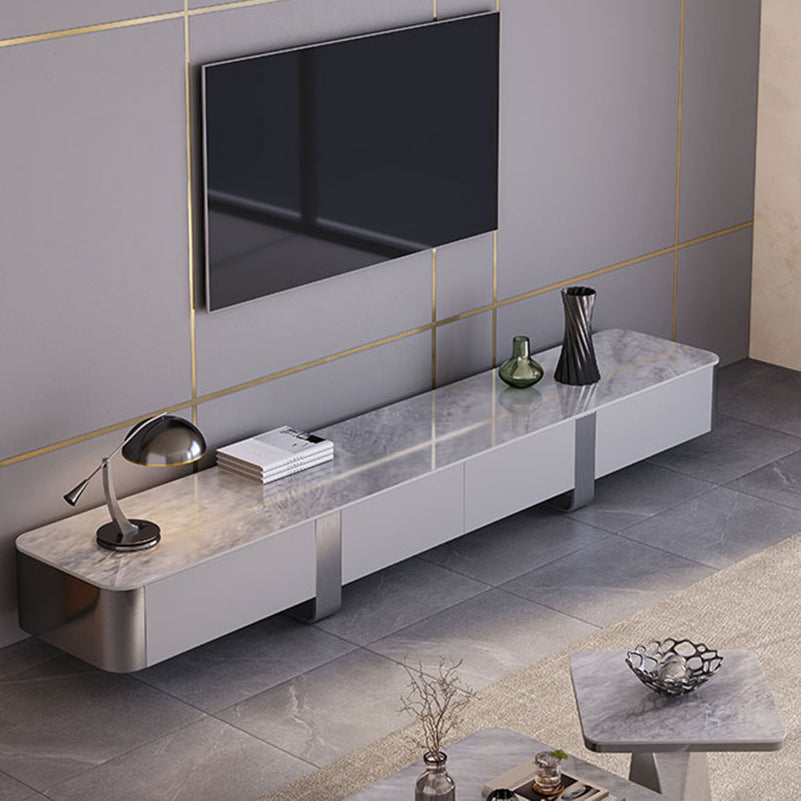 Glam Gray TV Console Enclosed Storage Stone Media Console with Drawers for Home