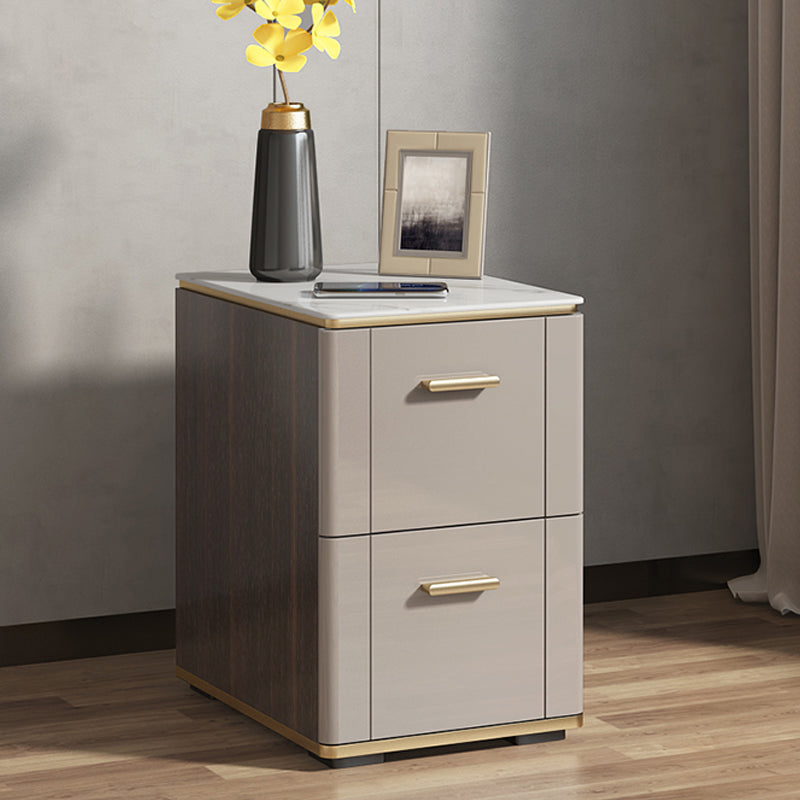 Glam Nightstand Stone Accent Table Nightstand with 2 Drawers