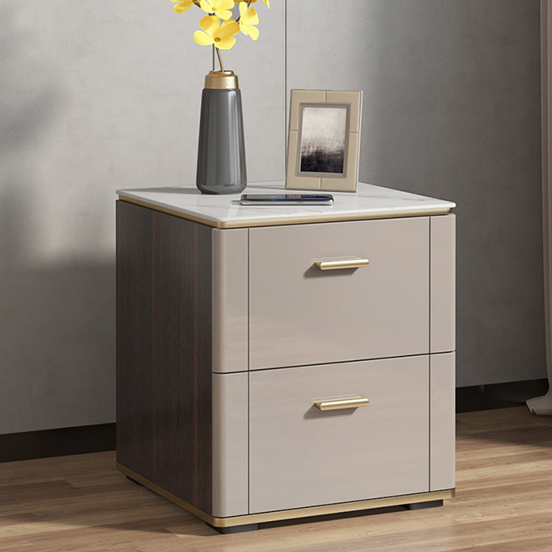 Glam Nightstand Stone Accent Table Nightstand with 2 Drawers