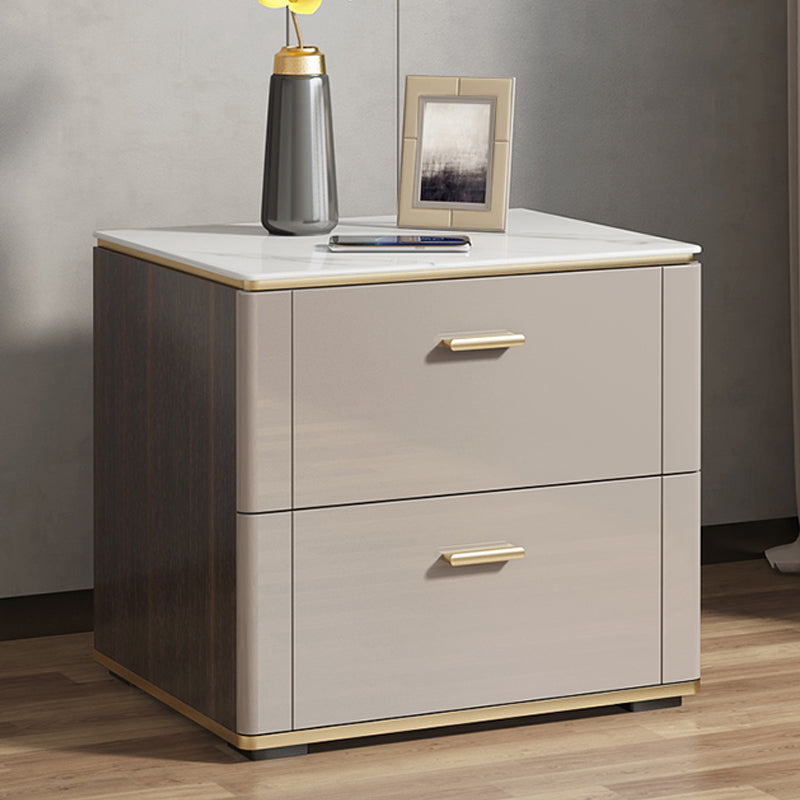 Glam Nightstand Stone Accent Table Nightstand with 2 Drawers