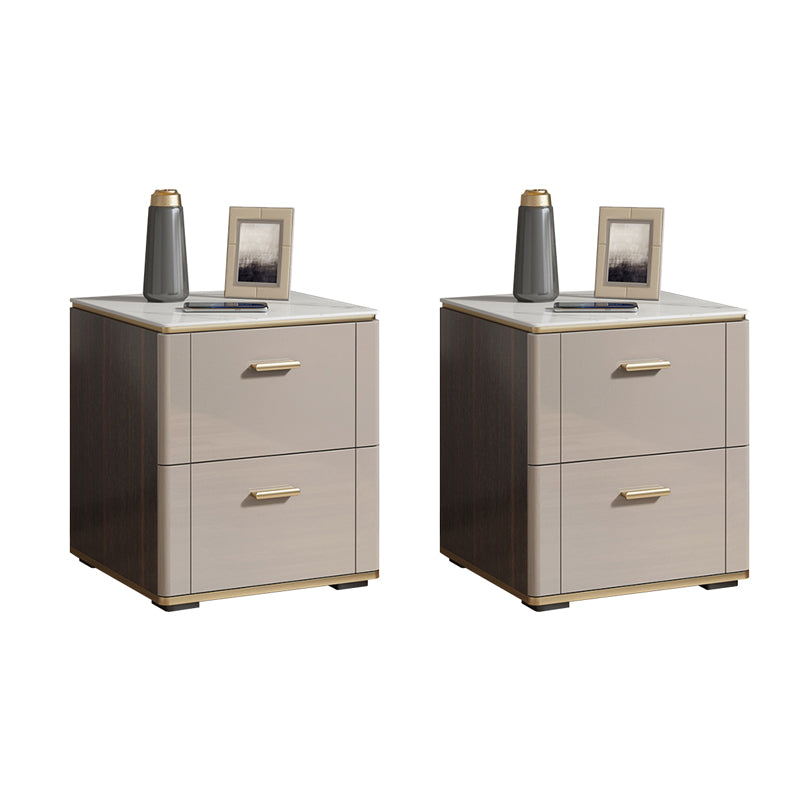 Glam Nightstand Stone Accent Table Nightstand with 2 Drawers