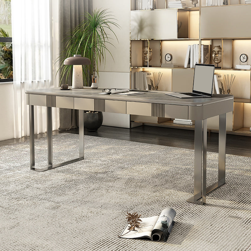 Rectangle Stone Top Office Desk Modern Style Grey Writing Desk for Office