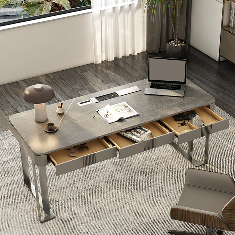 Rectangle Stone Top Office Desk Modern Style Grey Writing Desk for Office