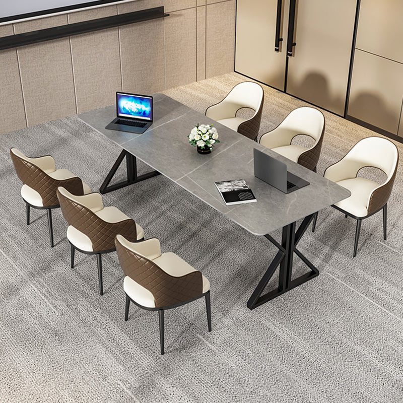 Rectangle Stone Top Office Desk Modern Writing Desk with Metal Base for Office