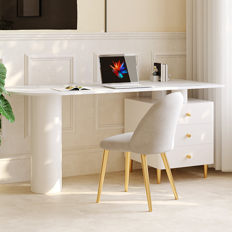 Glam Style Stone Writing Desk Peninsula Office Desk with 3 Drawers