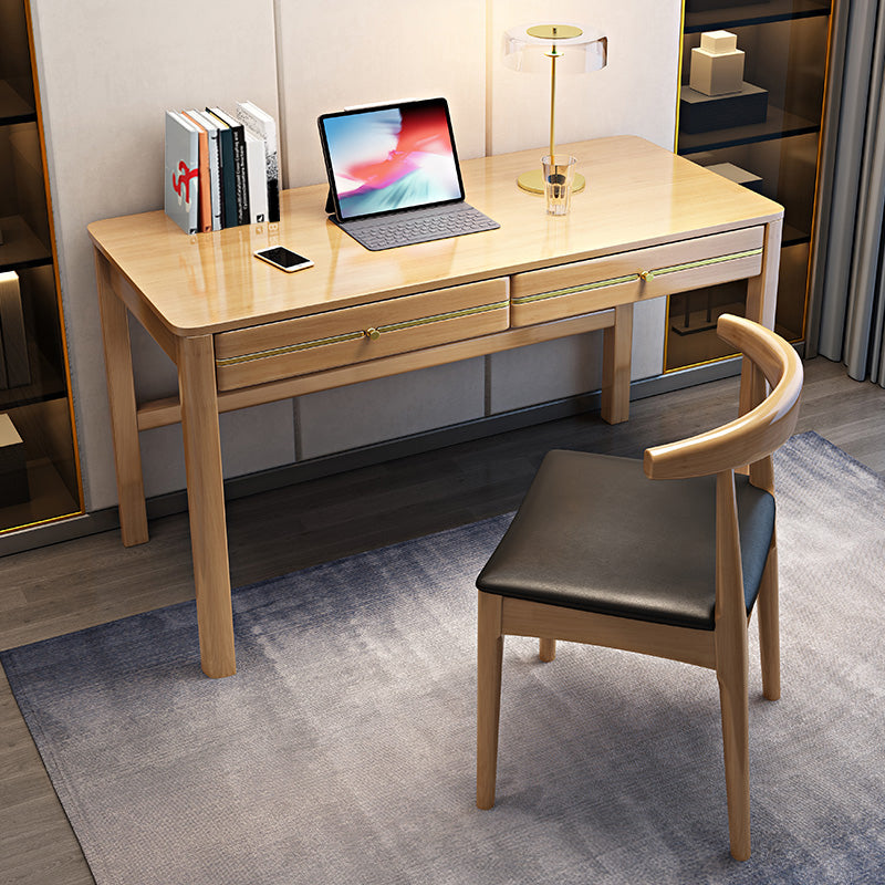 Glam Style Rubber Wood Computer Desk Parsons Base Home Office Desk with Drawers