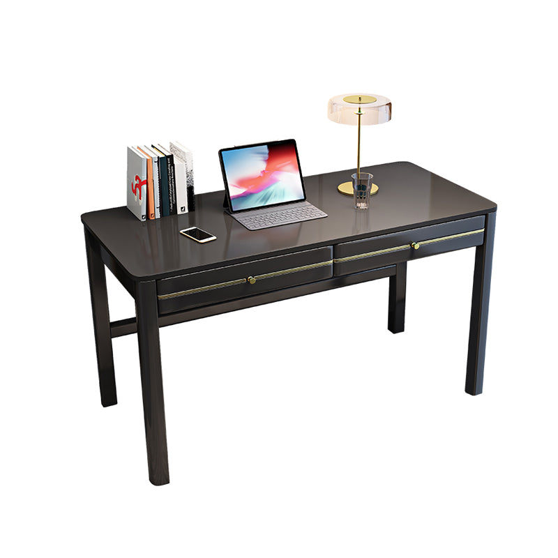 Glam Style Rubber Wood Computer Desk Parsons Base Home Office Desk with Drawers