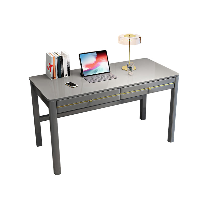 Glam Style Rubber Wood Computer Desk Parsons Base Home Office Desk with Drawers