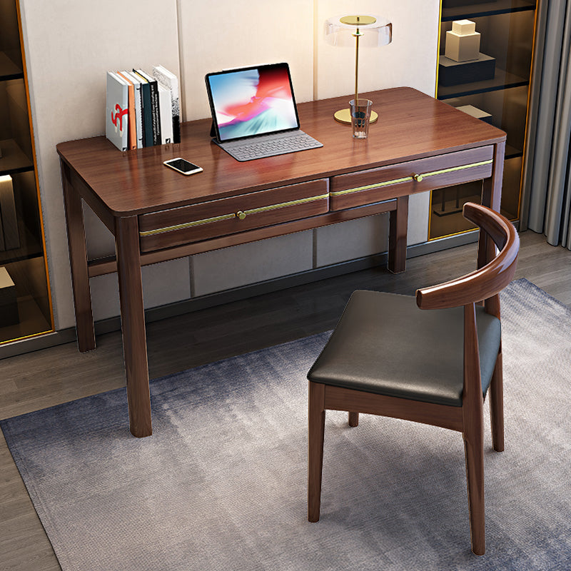 Glam Style Rubber Wood Computer Desk Parsons Base Home Office Desk with Drawers