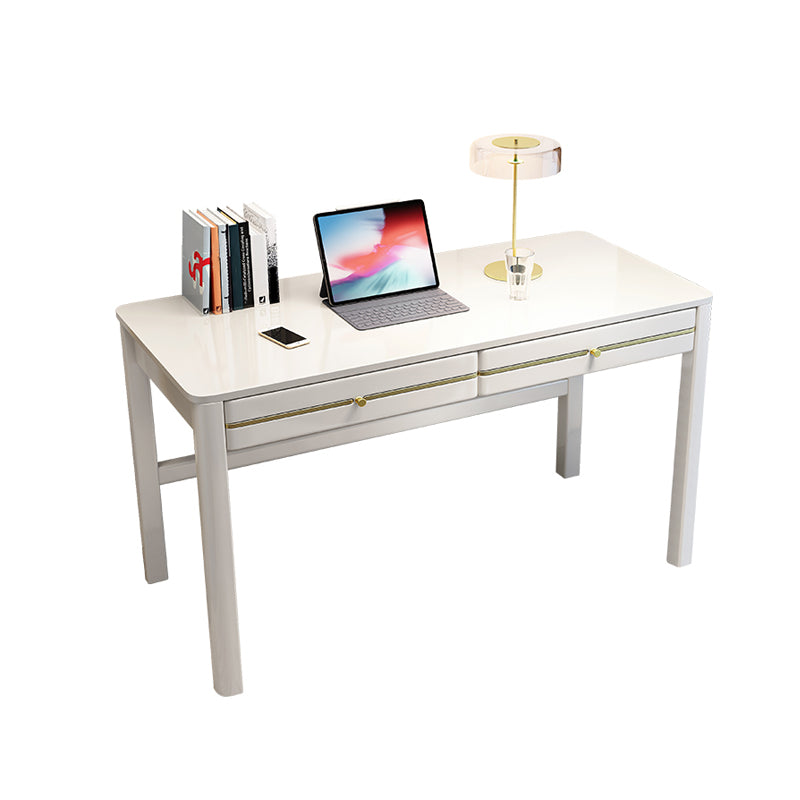 Glam Style Rubber Wood Computer Desk Parsons Base Home Office Desk with Drawers