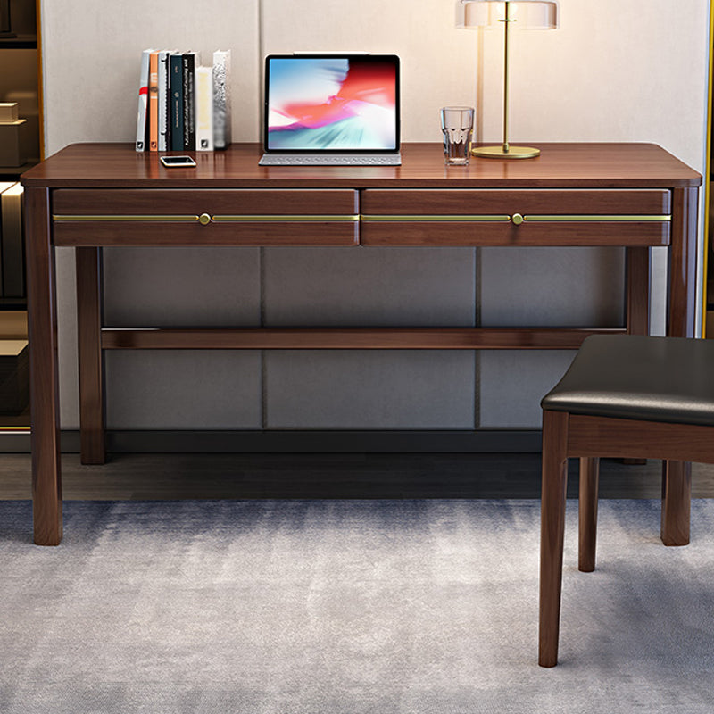 Glam Style Rubber Wood Computer Desk Parsons Base Home Office Desk with Drawers