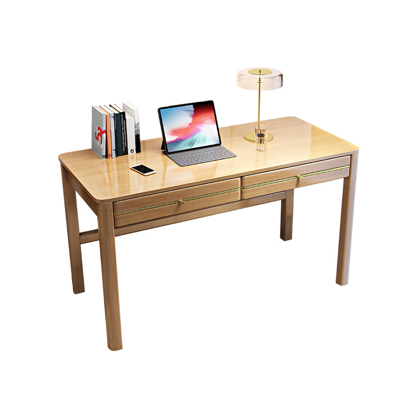 Glam Style Rubber Wood Computer Desk Parsons Base Home Office Desk with Drawers