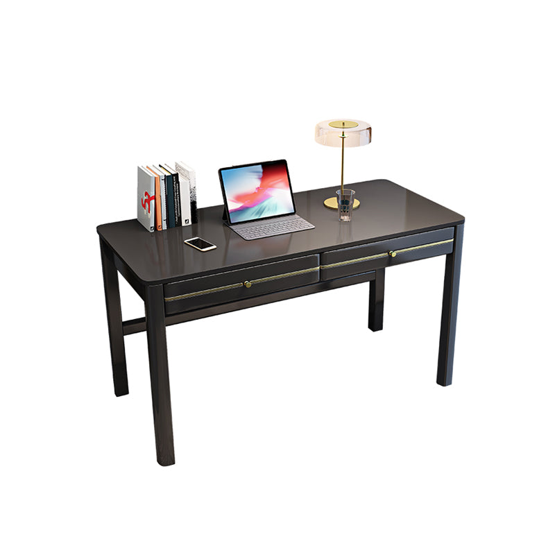 Glam Style Rubber Wood Computer Desk Parsons Base Home Office Desk with Drawers