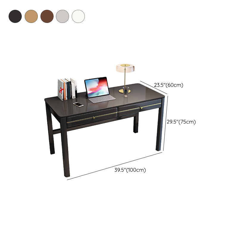 Glam Style Rubber Wood Computer Desk Parsons Base Home Office Desk with Drawers