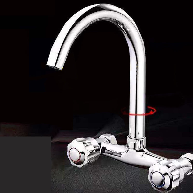 Wall Mounted Two Handles Kitchen Faucet Bronze Faucet in Chrome