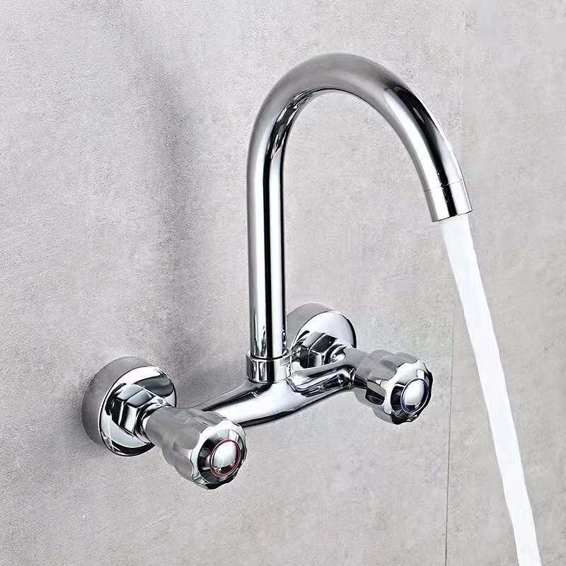 Wall Mounted Two Handles Kitchen Faucet Bronze Faucet in Chrome