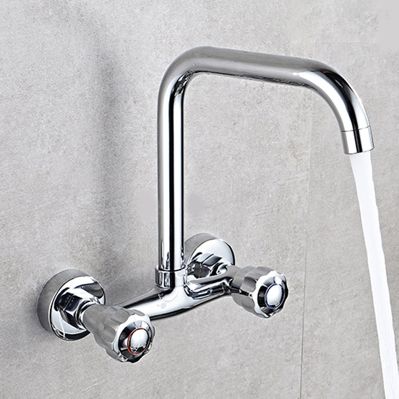 Wall Mounted Two Handles Kitchen Faucet Bronze Faucet in Chrome