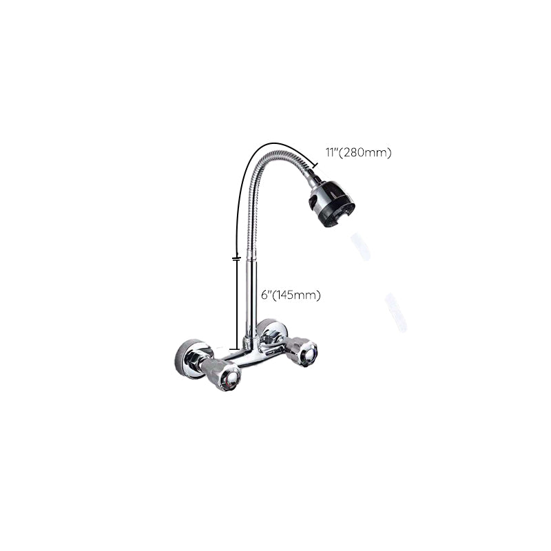 Wall Mounted Two Handles Kitchen Faucet Bronze Faucet in Chrome