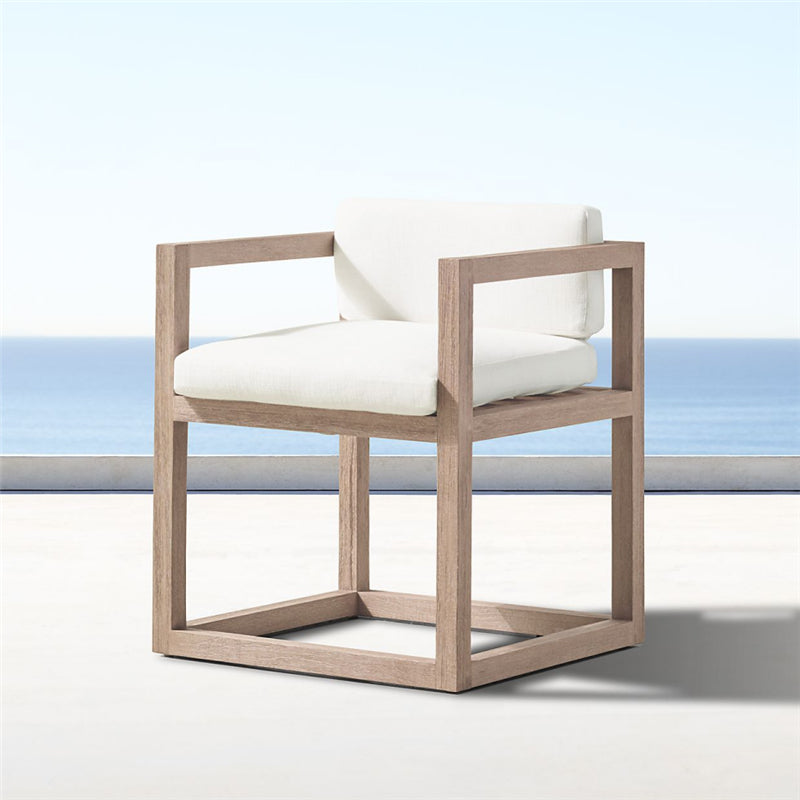 Modern Patio Dining Side Chair Natural Solid Wood Removable Cushion Teak