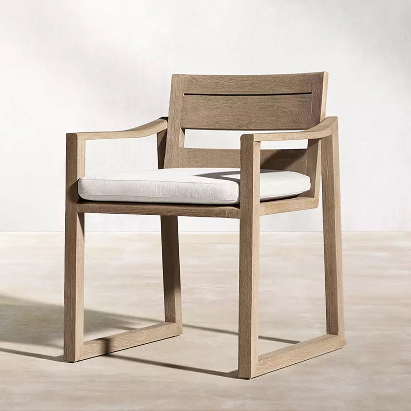 Modern Patio Dining Side Chair Natural Solid Wood Removable Cushion Teak