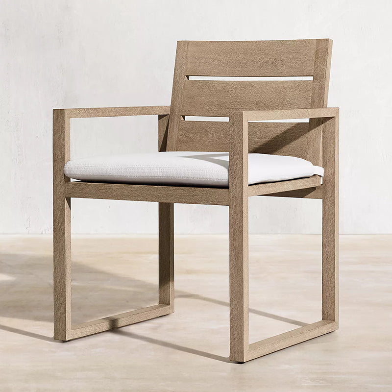 Modern Patio Dining Side Chair Natural Solid Wood Removable Cushion Teak