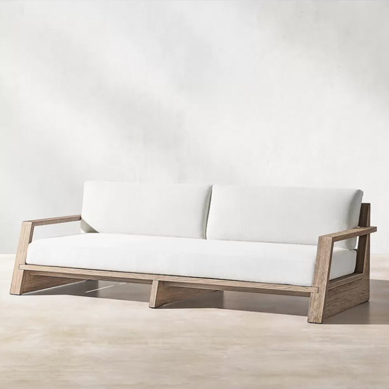 Modern & Contemporary Patio Sofa Wood With Cushions White Teak Fabric Outdoor Patio Sofa