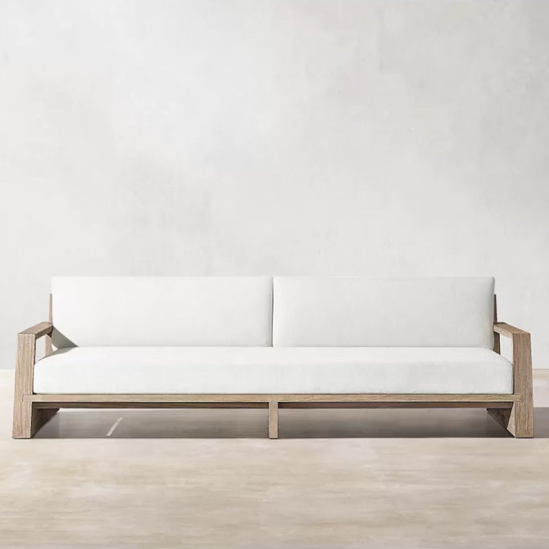 Modern & Contemporary Patio Sofa Wood With Cushions White Teak Fabric Outdoor Patio Sofa