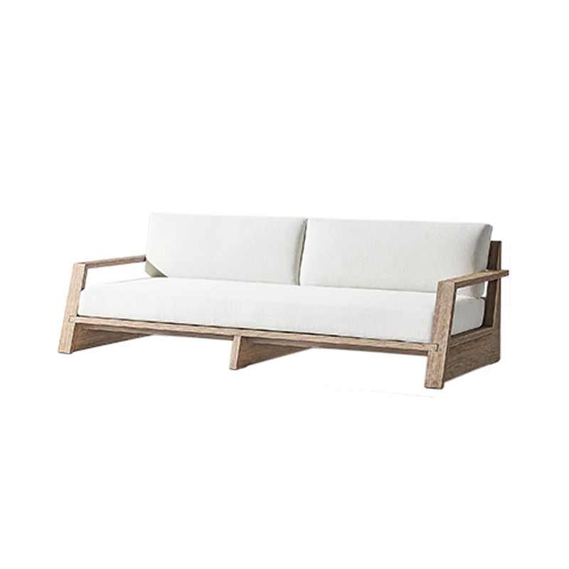 Modern & Contemporary Patio Sofa Wood With Cushions White Teak Fabric Outdoor Patio Sofa