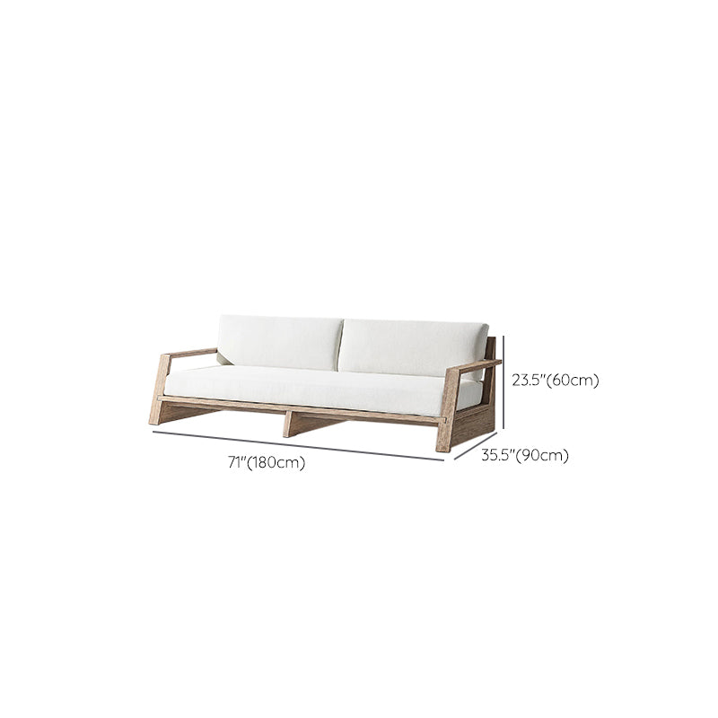 Modern & Contemporary Patio Sofa Wood With Cushions White Teak Fabric Outdoor Patio Sofa