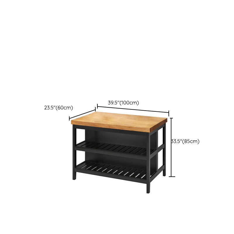 Rectangle Prep Table with Metal Base Solid Wood Island Table for Kitchen