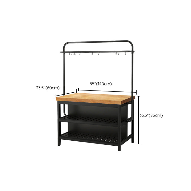 Rectangle Prep Table with Metal Base Solid Wood Island Table for Kitchen