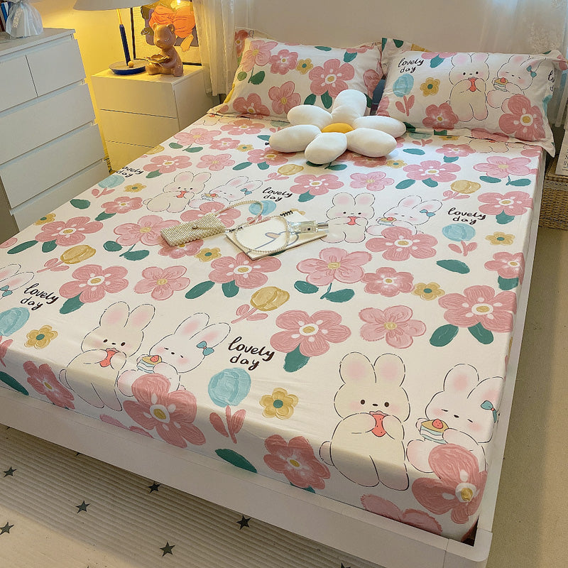 Modern Bed Sheet Set Cartoon Print Cotton Fitted Sheet for Bedroom