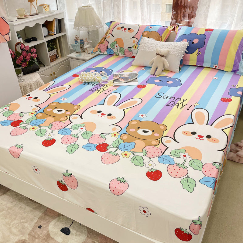 Modern Bed Sheet Set Cartoon Print Cotton Fitted Sheet for Bedroom