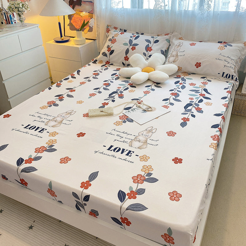 Modern Bed Sheet Set Cartoon Print Cotton Fitted Sheet for Bedroom