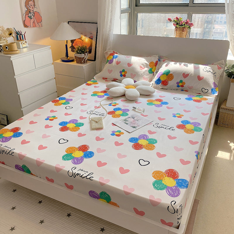 Modern Bed Sheet Set Cartoon Print Cotton Fitted Sheet for Bedroom