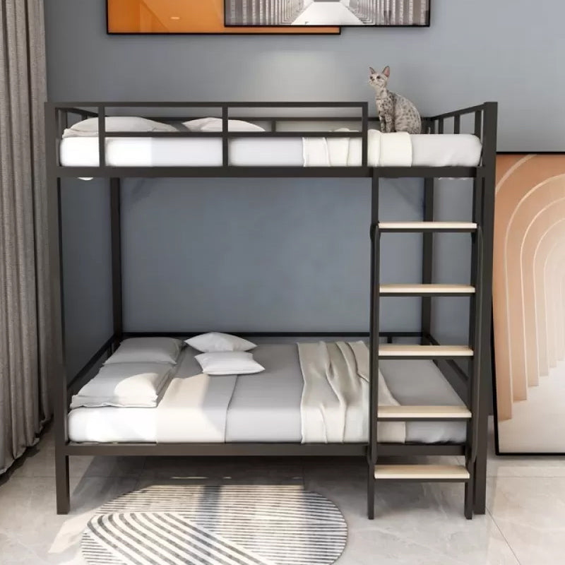 Modern Loft Bunk Bed Open Frame Metal Standard Bed with Wood Accent