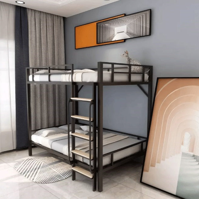 Modern Loft Bunk Bed Open Frame Metal Standard Bed with Wood Accent