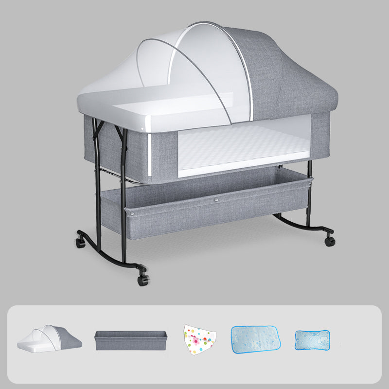 Metal Rocking Baby Bedside Crib Rectangle with 4 Wheels Side Crib