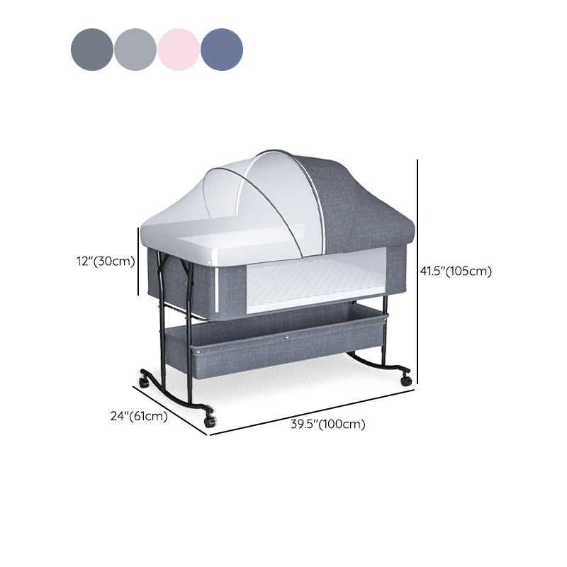 Metal Rocking Baby Bedside Crib Rectangle with 4 Wheels Side Crib